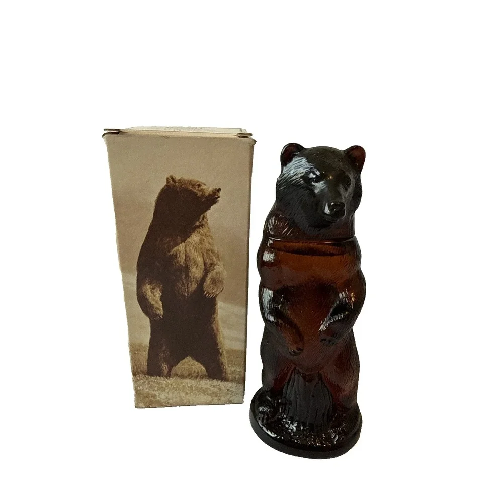 Vintage 1970s Avon Kodiak Bear Glass Decanter Bottle Full With Box After Shave